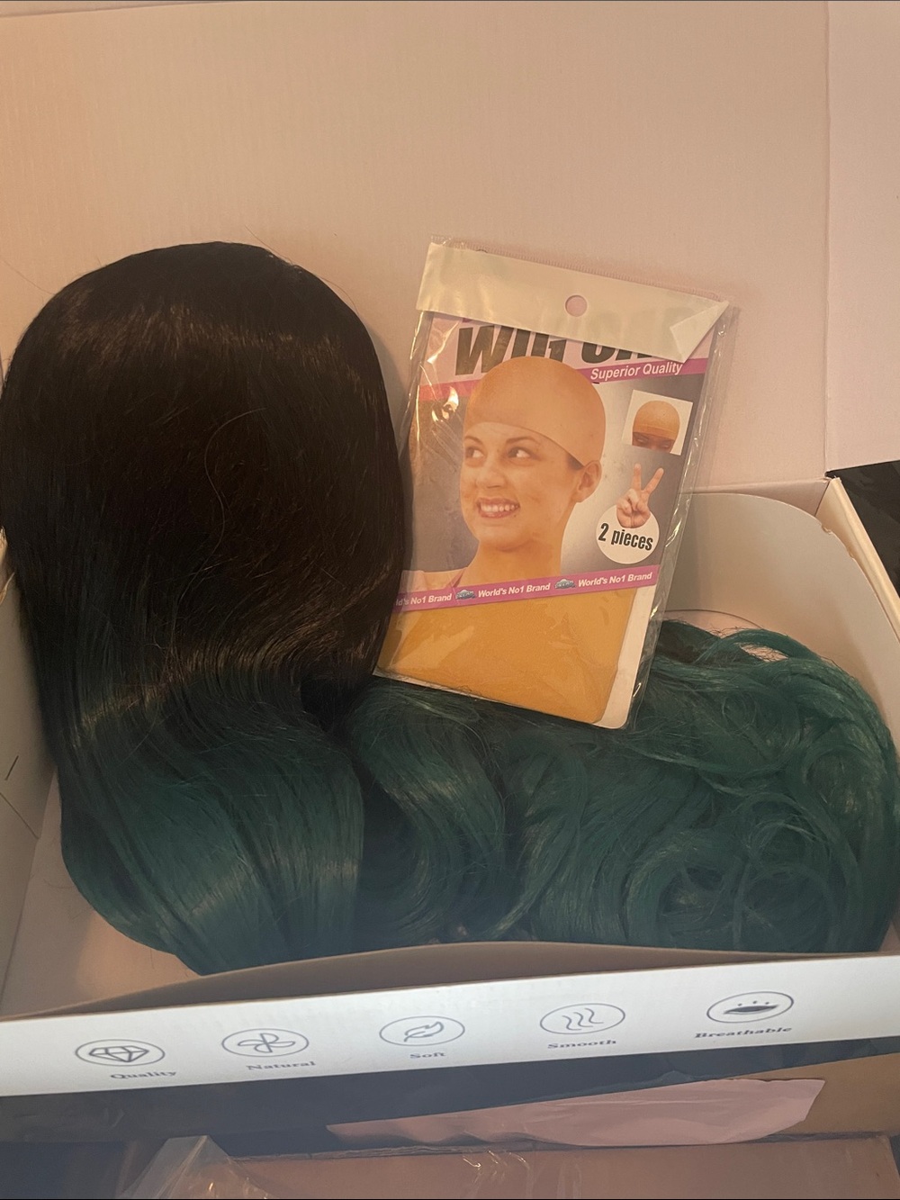 Black to Teal Ombre Synthetic Lace Front Wig - Women's Hair